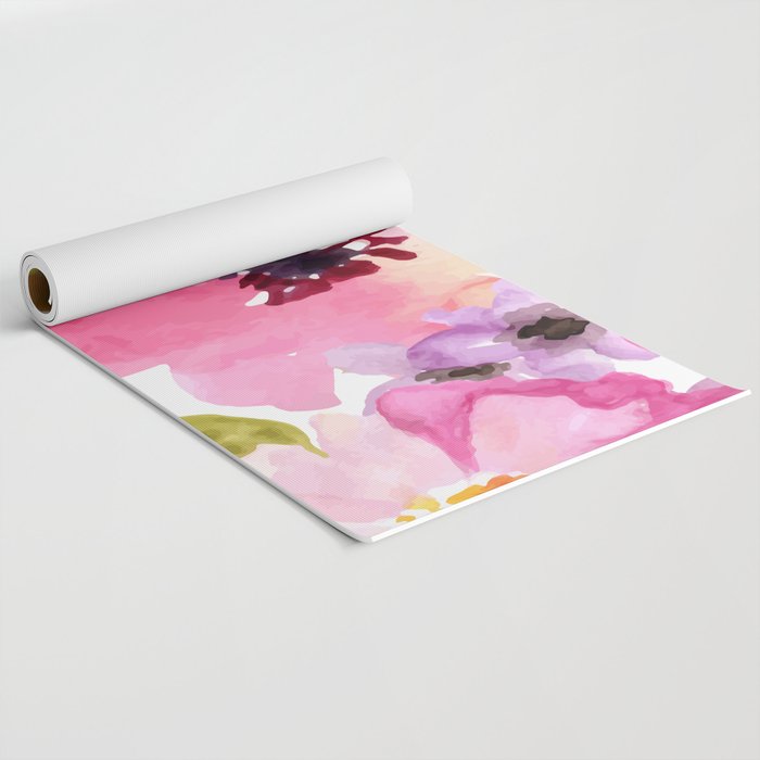 Watercolor Flowers Pink Fuchsia Yoga Mat Gallery Image 2