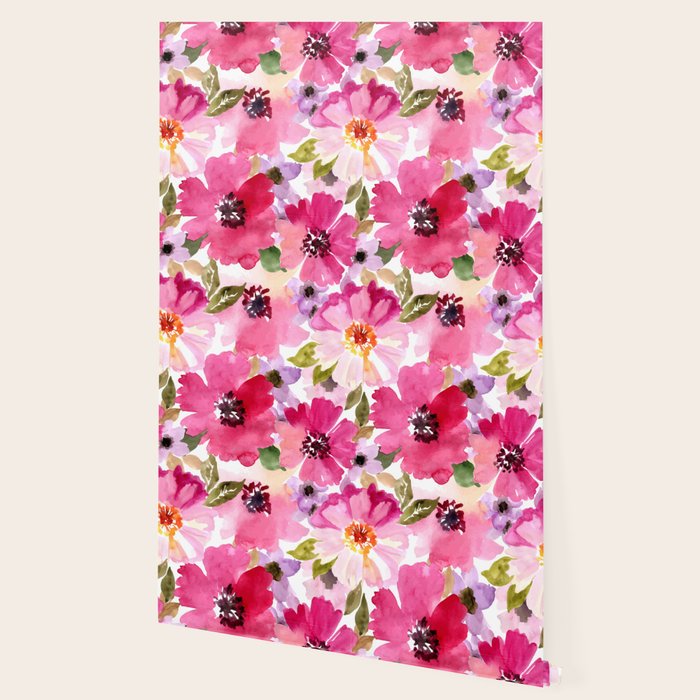 Watercolor Flowers Pink Fuchsia Wallpaper Gallery Image 2
