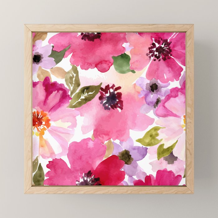 Watercolor Flowers Pink Fuchsia Mini Art Print Gallery Image 1