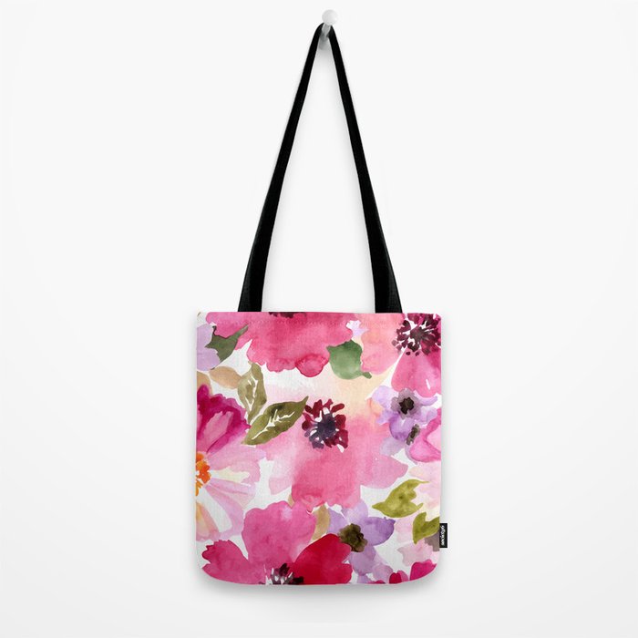 Watercolor Flowers Pink Fuchsia Tote Bag Gallery Image 2