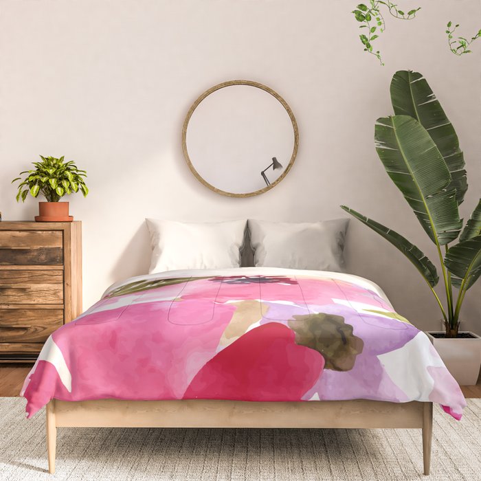 Watercolor Flowers Pink Fuchsia Comforter Gallery Image 3