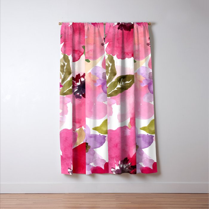 Watercolor Flowers Pink Fuchsia Window Curtain Gallery Image 3