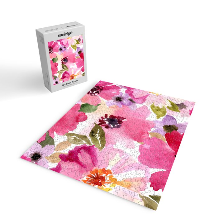Watercolor Flowers Pink Fuchsia Jigsaw Puzzle Gallery Image 2