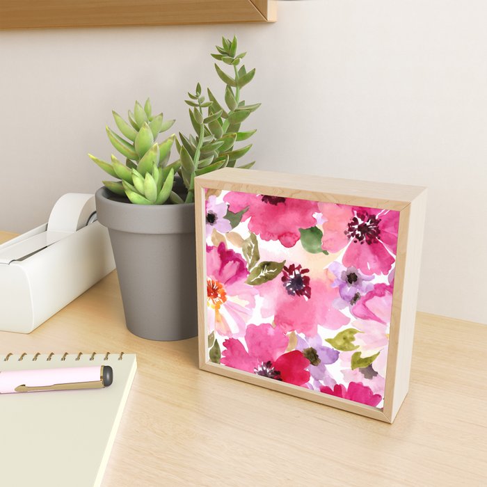Watercolor Flowers Pink Fuchsia Mini Art Print Gallery Image 2