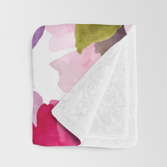 Watercolor Flowers Pink Fuchsia Throw Blanket Gallery Image 3