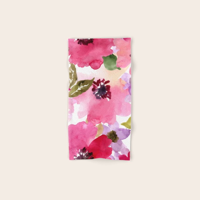Watercolor Flowers Pink Fuchsia Bath Towel Gallery Image 1