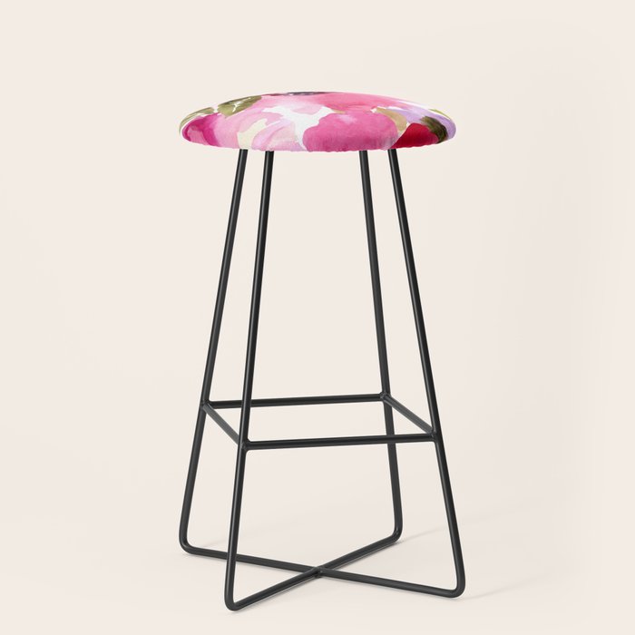 Watercolor Flowers Pink Fuchsia Stool Gallery Image 1