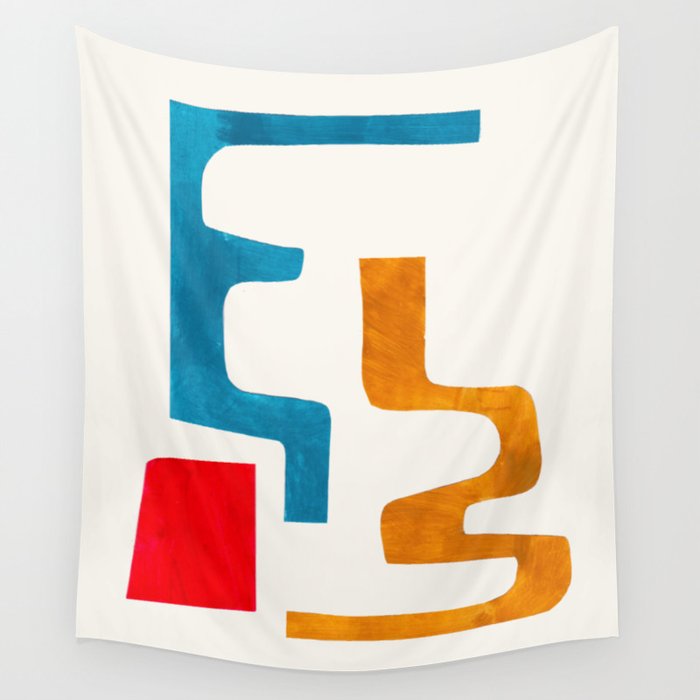 'Falling Down' Paper Collage Fun Colorful Shapes Mid Century Minimal Abstract Art by Ejaaz Haniff Wall Tapestry Gallery Image 4