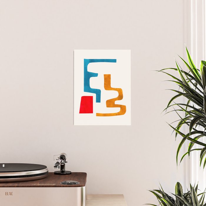'Falling Down' Paper Collage Fun Colorful Shapes Mid Century Minimal Abstract Art by Ejaaz Haniff Poster Gallery Image 2