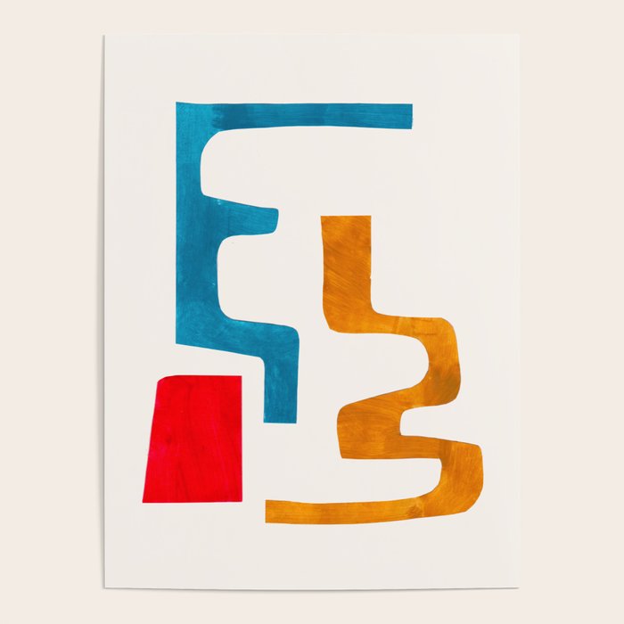 'Falling Down' Paper Collage Fun Colorful Shapes Mid Century Minimal Abstract Art by Ejaaz Haniff Poster Gallery Image 4