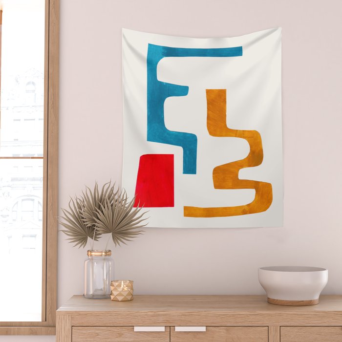 'Falling Down' Paper Collage Fun Colorful Shapes Mid Century Minimal Abstract Art by Ejaaz Haniff Wall Tapestry Gallery Image 2