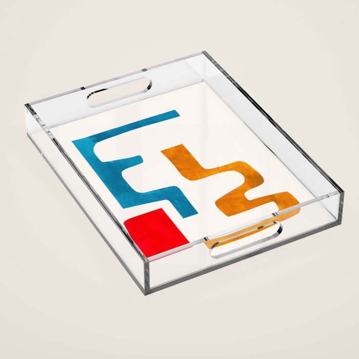 'Falling Down' Paper Collage Fun Colorful Shapes Mid Century Minimal Abstract Art by Ejaaz Haniff Acrylic Tray Gallery Image 1