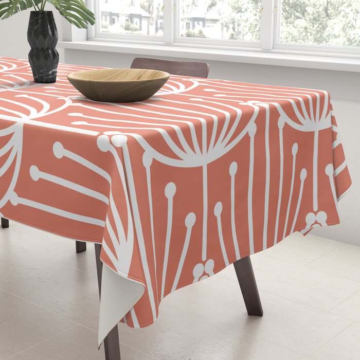 Retro Art, Floral Prints, Coral and White Tablecloth Gallery Image 3