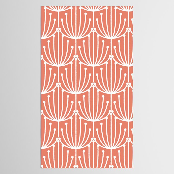 Retro Art, Floral Prints, Coral and White Tablecloth Gallery Image 2