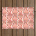 Retro Art, Floral Prints, Coral and White Outdoor Rug Gallery Image 1