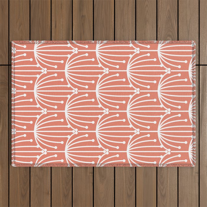 Retro Art, Floral Prints, Coral and White Outdoor Rug Gallery Image 1