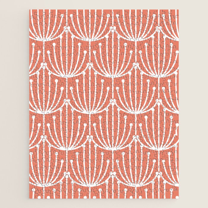 Retro Art, Floral Prints, Coral and White Jigsaw Puzzle Gallery Image 1