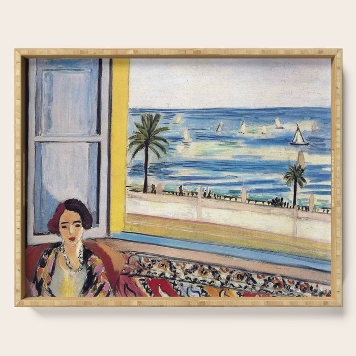 Seated Woman, Back Turned to the Open Window of Ocean & Seaside by Henri Matisse Serving Tray Gallery Image 1