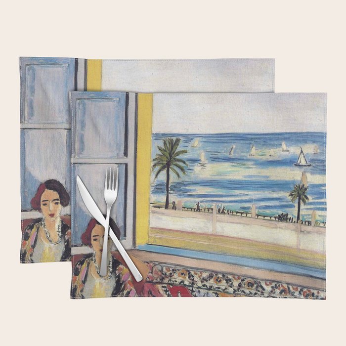 Seated Woman, Back Turned to the Open Window of Ocean & Seaside by Henri Matisse Placemat Gallery Image 1