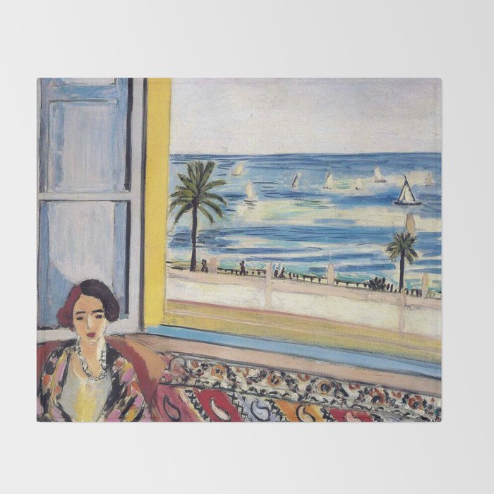 Seated Woman, Back Turned to the Open Window of Ocean & Seaside by Henri Matisse Throw Blanket Gallery Image 2