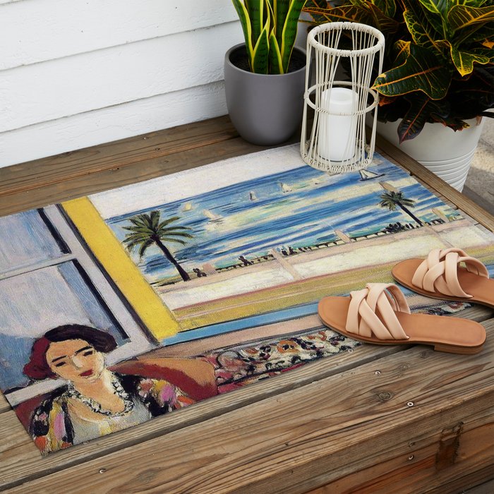 Seated Woman, Back Turned to the Open Window of Ocean & Seaside by Henri Matisse Outdoor Rug Gallery Image 2