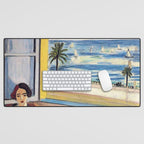 Seated Woman, Back Turned to the Open Window of Ocean & Seaside by Henri Matisse Desk Mat Gallery Image 1
