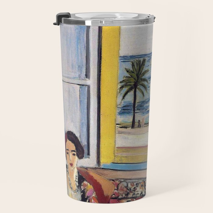 Seated Woman, Back Turned to the Open Window of Ocean & Seaside by Henri Matisse Travel Mug Gallery Image 3