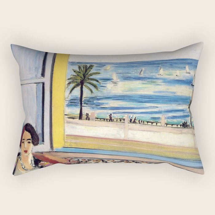 Seated Woman, Back Turned to the Open Window of Ocean & Seaside by Henri Matisse Rectangular Pillow Gallery Image 1