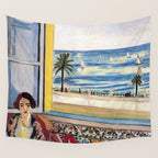 Seated Woman, Back Turned to the Open Window of Ocean & Seaside by Henri Matisse Wall Tapestry Gallery Image 4
