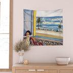 Seated Woman, Back Turned to the Open Window of Ocean & Seaside by Henri Matisse Wall Tapestry Gallery Image 2