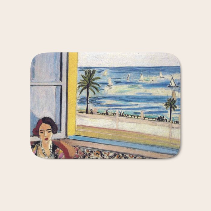 Seated Woman, Back Turned to the Open Window of Ocean & Seaside by Henri Matisse Bath Mat Gallery Image 1