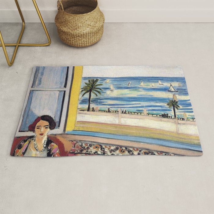 Seated Woman, Back Turned to the Open Window of Ocean & Seaside by Henri Matisse Rug Gallery Image 1