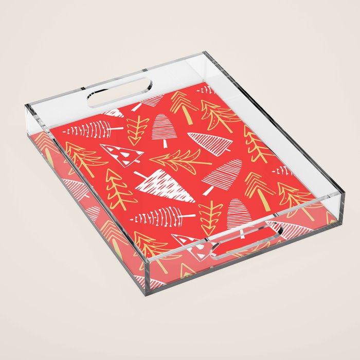 Christmas pine tree doodle art pattern Acrylic Tray Gallery Image 1