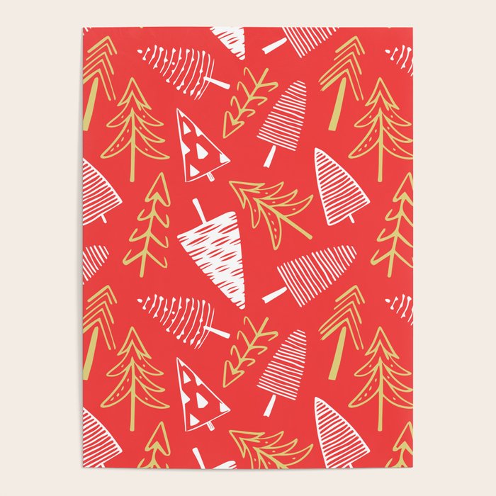 Christmas pine tree doodle art pattern Poster Gallery Image 1