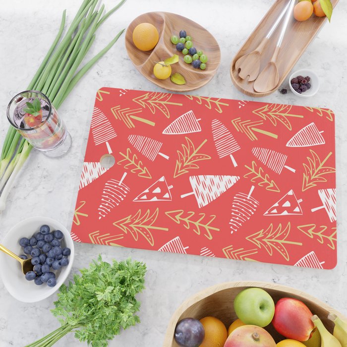 Christmas pine tree doodle art pattern Cutting Board Gallery Image 2