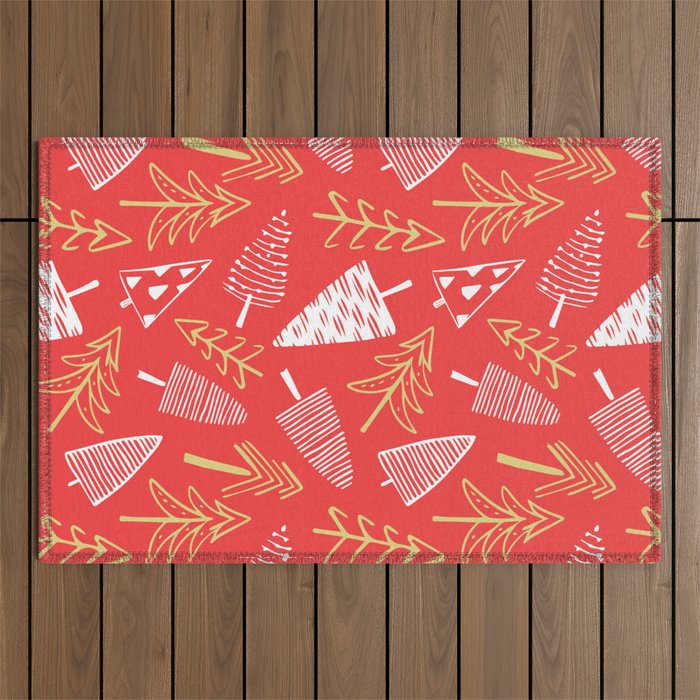 Christmas pine tree doodle art pattern Outdoor Rug Gallery Image 1