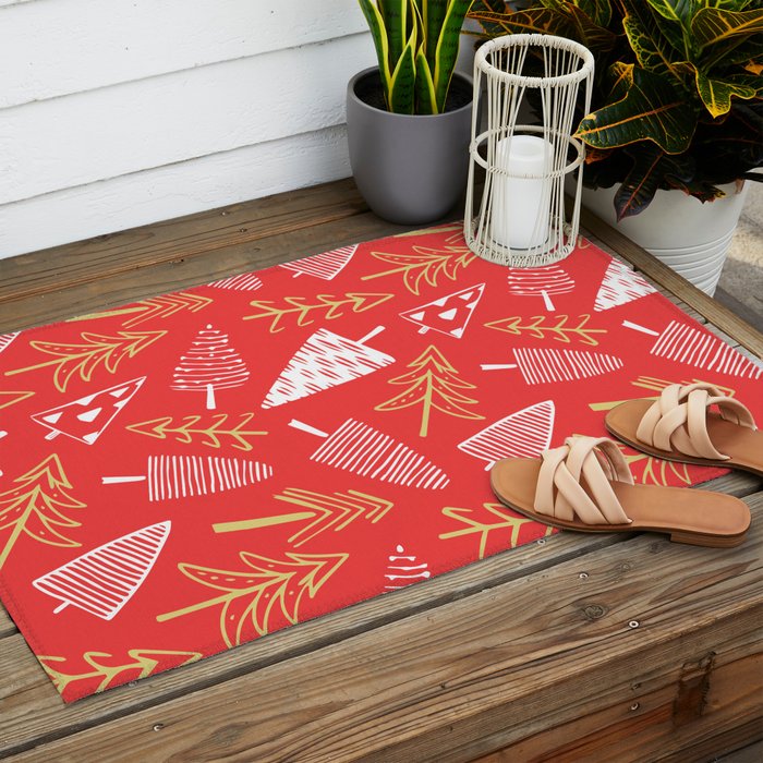 Christmas pine tree doodle art pattern Outdoor Rug Gallery Image 2