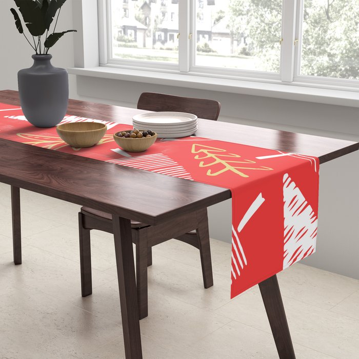 Christmas pine tree doodle art pattern Table Runner Gallery Image 2