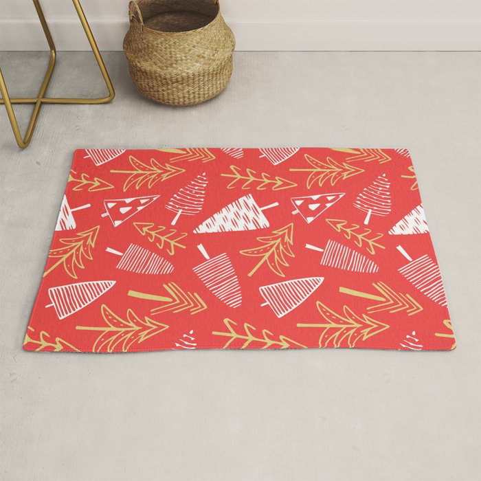 Christmas pine tree doodle art pattern Rug Gallery Image 1