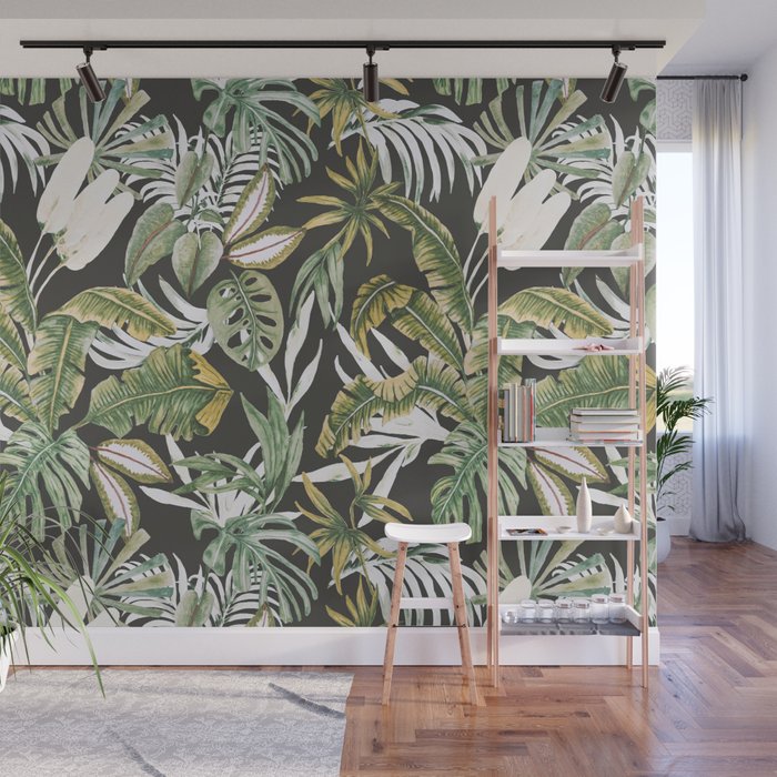 Dark watercolor jungle 1 Wall Mural Gallery Image 1
