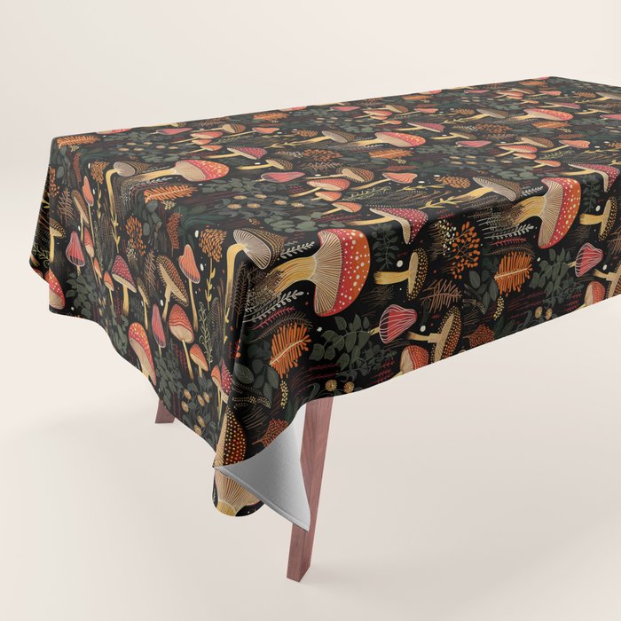 Dark Forest Magic Mushrooms Art Tablecloth Gallery Image 1
