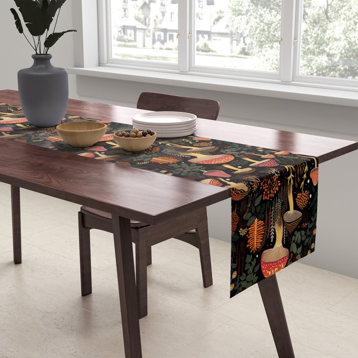 Dark Forest Magic Mushrooms Art Table Runner Gallery Image 2