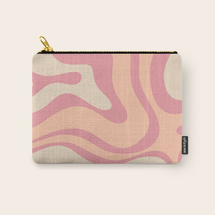 Modern Retro Liquid Swirl Abstract Pattern Square in Rose Pink and Salmon Carry All Pouch Gallery Image 1
