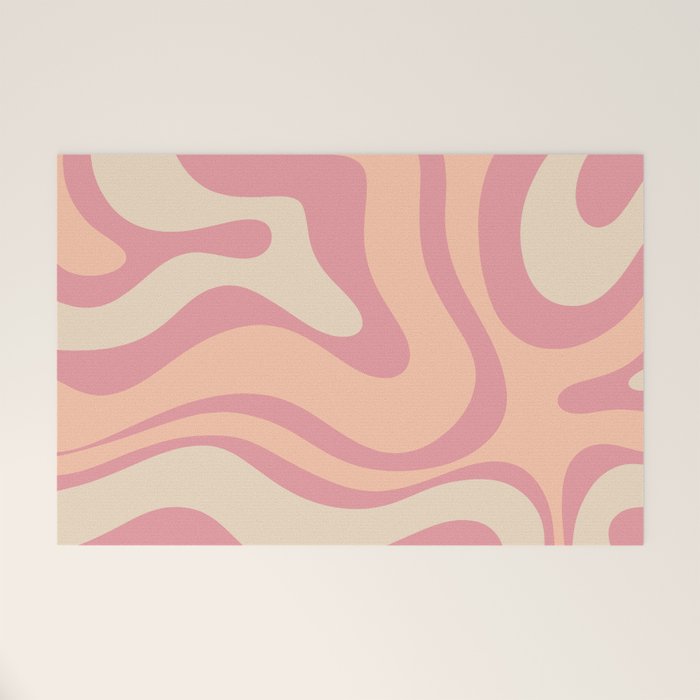 Modern Retro Liquid Swirl Abstract Pattern Square in Rose Pink and Salmon Welcome Mat Gallery Image 1
