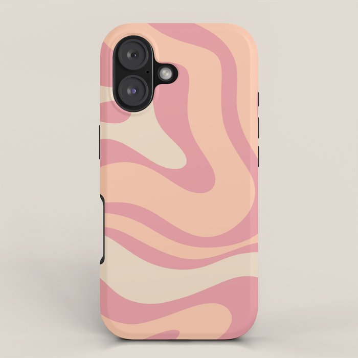 Modern Retro Liquid Swirl Abstract Pattern Square in Rose Pink and Salmon iPhone Case Gallery Image 1