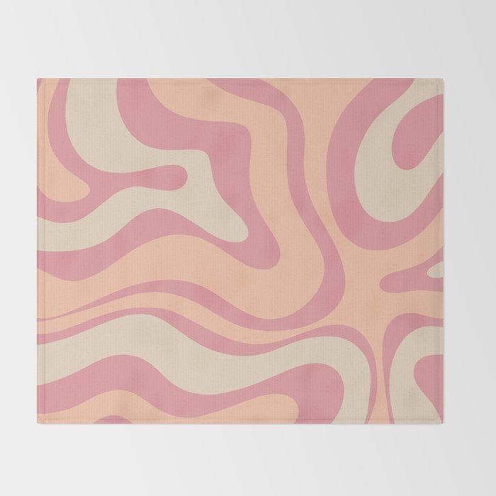 Modern Retro Liquid Swirl Abstract Pattern Square in Rose Pink and Salmon Throw Blanket Gallery Image 2