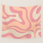 Modern Retro Liquid Swirl Abstract Pattern Square in Rose Pink and Salmon Wall Tapestry Gallery Image 4