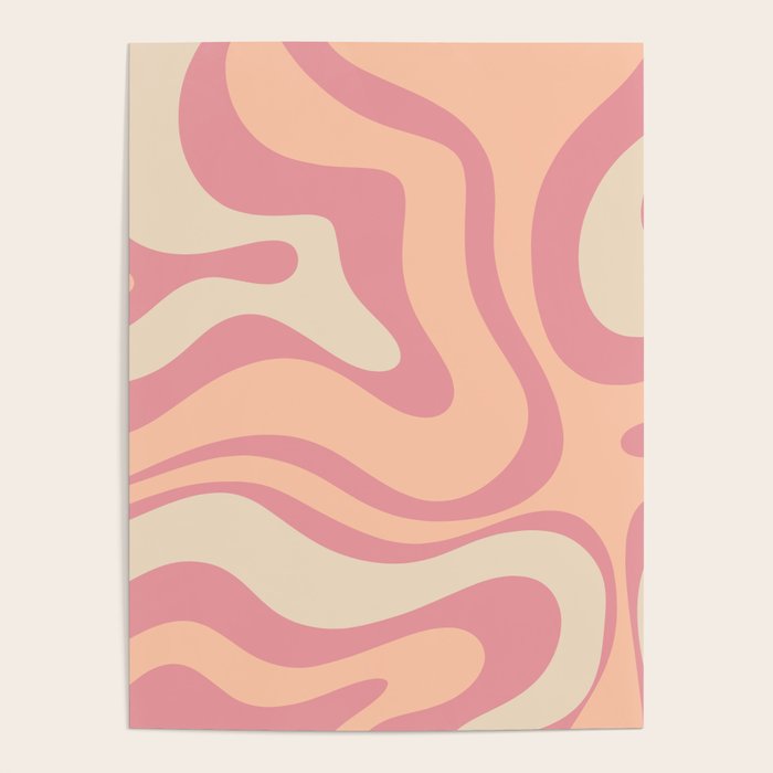 Modern Retro Liquid Swirl Abstract Pattern Square in Rose Pink and Salmon Poster Gallery Image 1