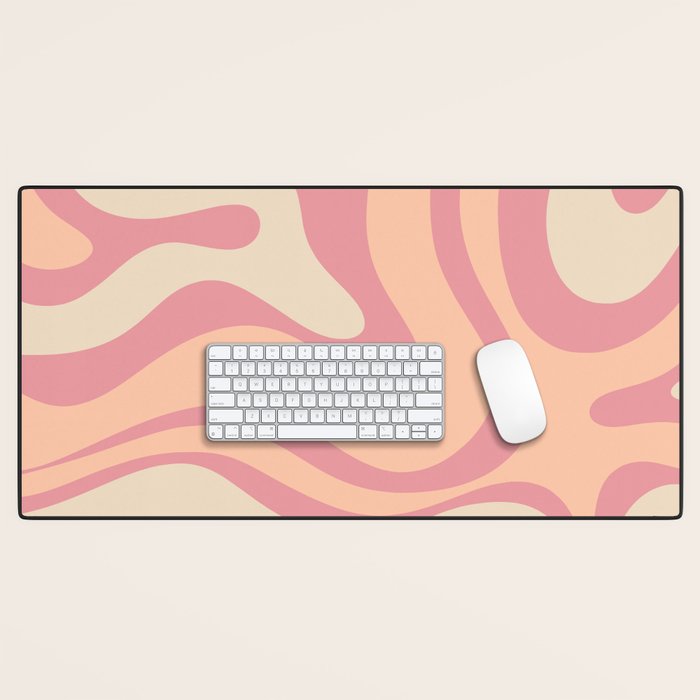 Modern Retro Liquid Swirl Abstract Pattern Square in Rose Pink and Salmon Desk Mat Gallery Image 1