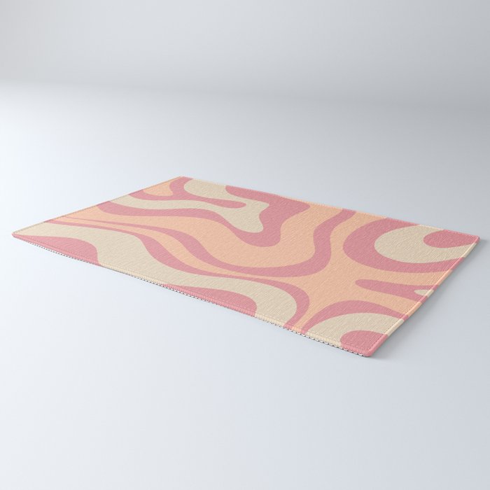 Modern Retro Liquid Swirl Abstract Pattern Square in Rose Pink and Salmon Rug Gallery Image 3